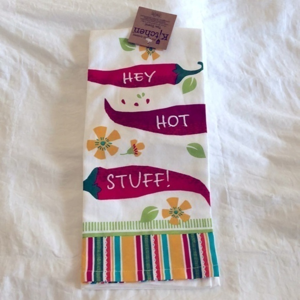 KAY DEE DESIGNS WELL DRESSED KITCHEN TOWEL EMBROIDERED HEY HOT STUFF